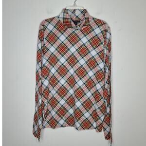 NWT J Crew red orange plaid cotton long sleeve turtleneck shirt - large